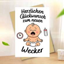 1pc Humorous Greeting Card With Envelope - "Crying Baby & Clock" Design, Clean White Scene, Perfect For New Parents, Ideal For Lighthearted Baby Shower Moments, Baby Greeting Card|Playful New Parent Theme Card|Paper Greeting Card - Multicolor - View 12
