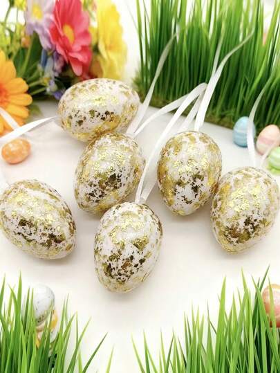 12个塑料复活节彩蛋装饰品，节日挂饰，DIY复活节彩蛋，节日悬挂装饰，塑料箔复活节彩蛋装饰，春季复活节装饰篮填充物，逼真彩蛋派对礼品套装，适合复活节主题装饰和派对，节日蝴蝶结装饰，适合复活节家居客厅室内悬挂装饰，办公室装饰悬挂装饰和礼品