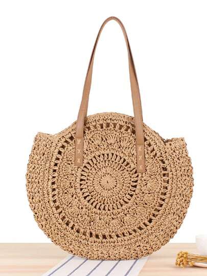 Pahajim Large Beach Bags For Women With Zip Straw Handbag Hand Woven Shoulder Bag For Travel, Holidays And Shopping