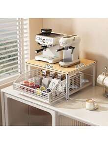 Multi-Tier Pull-Out Kitchen Storage Rack With Drawers - Space-Saving Countertop Organizer For Microwave, Oven, And Air Fryer - Sturdy Metal Frame, Easy Assembly, Clutter-Free Design, Practical Shelving - Đen 2 lớp - Xem 4