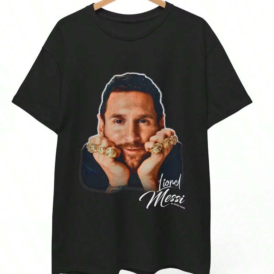 Retro Vintage 90s Graphic Lionel T-Shirt, With Rings Tee, Soccer T-Shirt, Bootleg Sport Tee, Cotton Tee - 黑色 - 查看 1