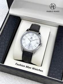 Đồng hồ Pablo Raez 1 chiếc, kiểu dáng đơn giản, đồng hồ đeo tay doanh nhân chính hãng dành cho quý ông, thép không gỉ, màu bạc sang trọng không gỉ, dây da microfiber đen mềm mại và thoải mái, thiết kế vạch chỉ giờ La Mã thời trang, hiển thị ngày, chống nước 50M, thương hiệu nổi tiếng. - Bạc - Xem 6