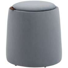 2-In-1 Pouf, Round Footrest In Grey Velvet With Storage Space, Removable Lid, Ø 44 Cm X 47.5 Cm, Can Be Used As A Side Table - Grey - View 9
