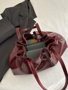 韩版褶皱软皮腋下手提包，大容量通勤手提包，春季新品 - 彩色 - 查看 4