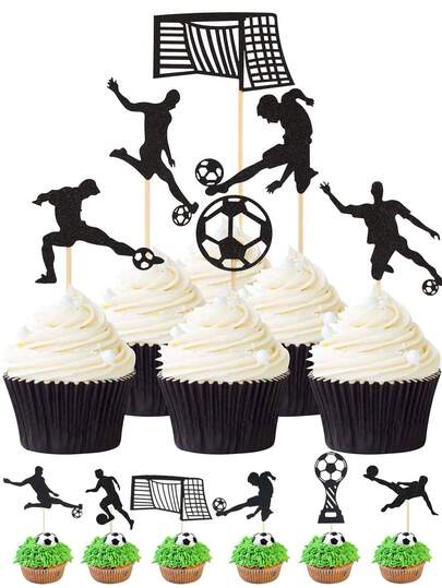 6pcs Football Cupcake Toppers, Soccer Trophy Shaped Cake Decorations, Suitable For Sports Themed, Birthday Party, Men's Party, Football Party, World Cup Match And Other Occasions