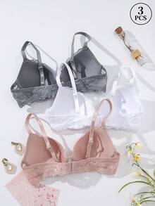 Hersunei Peach Girl 三件套多色性感蕾丝舒适钢圈聚拢文胸，女士款 - 彩色 - 查看 4