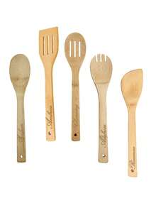 1/5pcs Customized Wooden Cooking Spoons, Suitable For All Kitchens. Salad Spatula Made Of Bamboo And Wood, Kitchen Cooking Tools, Personalized Wooden Spatula And Wooden Spoon, Three-Line Spatula, Natural Bamboo And Wood Non-Stick Surface, Multi-Functional Cooking Tools, Handmade Mother's Day Essential - Multicolor - View 7