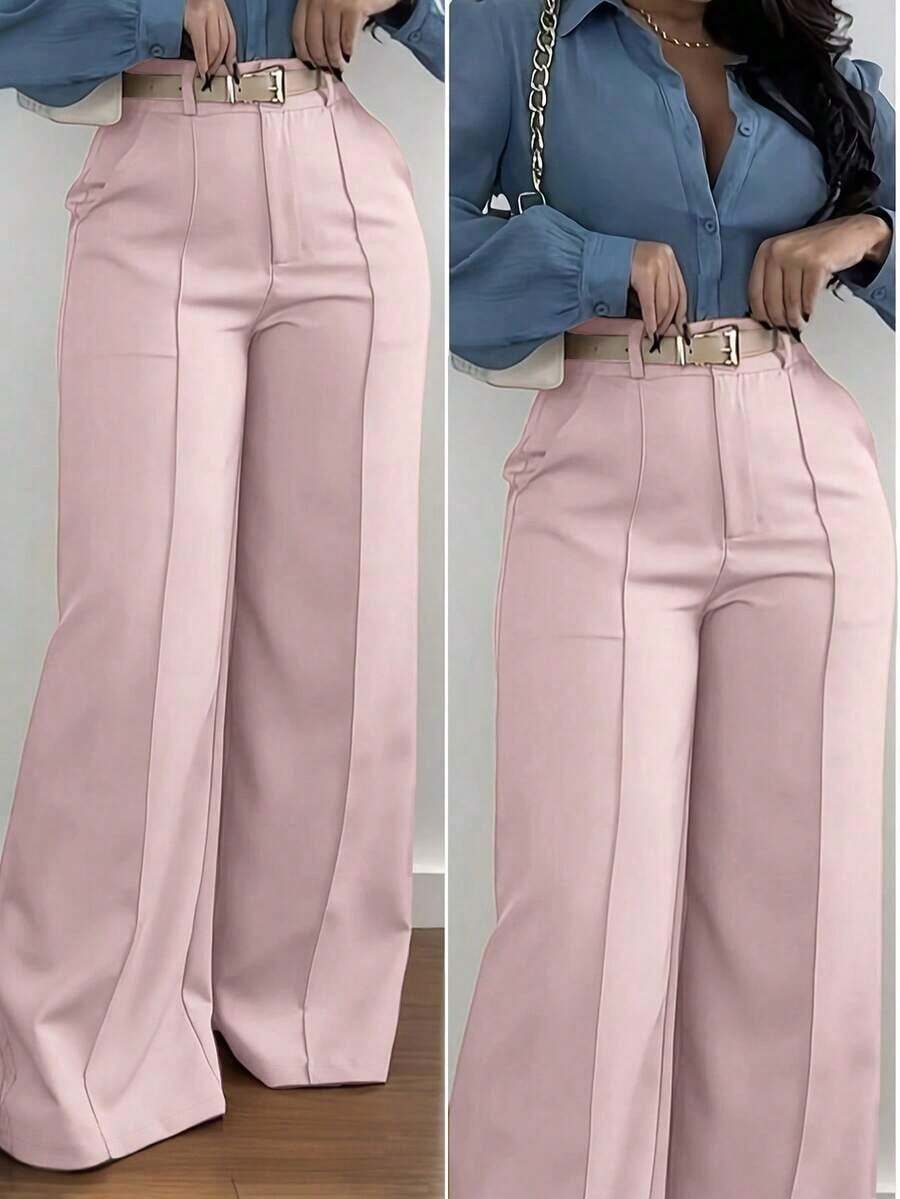 Jisfaneya Beltless Solid Color Zipper Button Pocket Wide-Leg Suit Fabric Pink Pants Elegant Commuter Versatile Office Academic Daily Spring Summer Wide-Leg Pants - màu đen - Xem 1