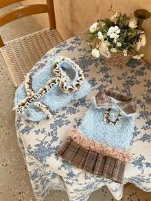 1pc Pet Dress, Small Dog Costume, Cute, Warm, Autumn/Winter Wear, Princess Style, Dog Outfit, Plaid Pattern, Lace, Collar, Warm And Cozy, Soft And Comfortable, Easy To Put On And Take Off. Suitable For Weddings, Holidays, New Year's Holidays And Everyday Outings! - Multicolor - View 9