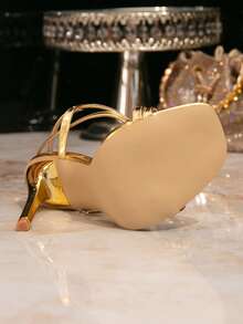 Women's New Delicate Ankle Strap Buckle Gold Shoes, Square Toe Thin Heels, Elegant Lady Sandals Suitable For Wedding, Party, Fashion Versatile - Gold - View 6