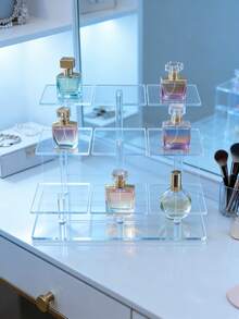 1pc 4/6/9-Tier Transparent Acrylic Stepped Display Shelf, Dressing Table Vanity Cosmetics Storage Perfume Stand Room Decor Vanity Accessories - Multicolor - View 3