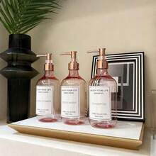 3pcs 500ml/16oz Rose Pink Refillable Pump Bottles, With Rose Gold Pump Heads, For Shampoo, Body Wash, Conditioner, Hotel Bathroom Lotion Dispenser, With Waterproof Labels - Translucent Pink - View 7