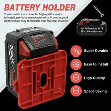 适用于所有 Milwaukee 18V 锂离子电池的重型 Milwaukee 18V 电池支架 – 易于安装的收纳架 – 防掉落安全工具电池整理架 - 彩色 - 查看 3