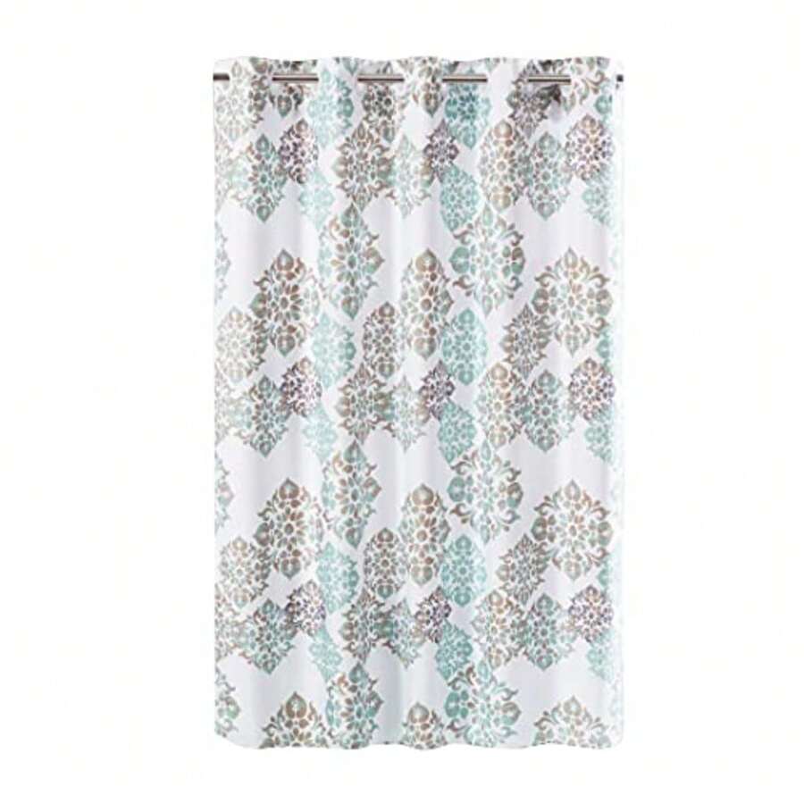 CYPNHookless Alessandra - Cortina de Ducha con Forro de Peva 71 x 74 Pulgadas Blanco Azul y caféFashion - Blanco azul y caf - Ver 1