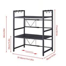 3-Tier Expandable Microwave Oven Rack Countertop For Kitchen, Microwave Shelf Stand Metal With 6 Hooks, Baker Rack, Adjustable Kitchen Shelf Organizer Black - 黑色 - 查看 4