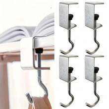 4pcs Adjustable Multi-Function Under Desk Hooks - High Load Bearing, Can Hang Backpacks & Items, Easy Installation, Durable, Ideal Storage Solution For Home And Office - Silver - View 3