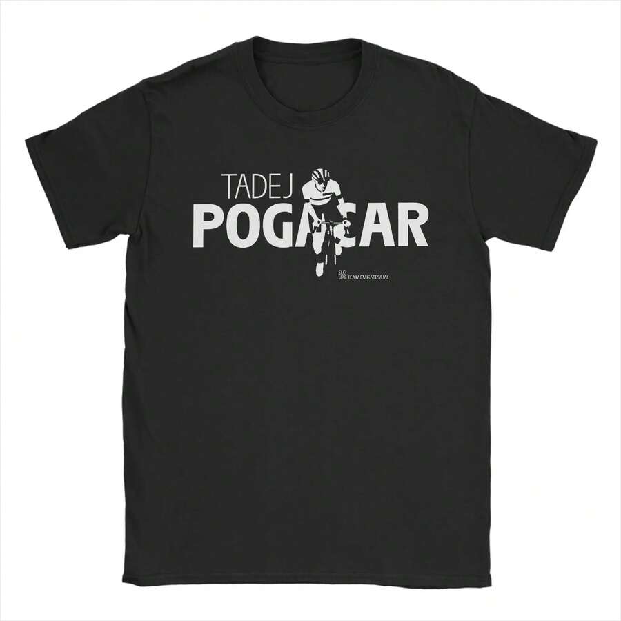 Camisetas casuales Tadej Pogacar ATTACK para hombres, cuello redondo, manga corta, ropa de ciclismo, ropa de verano de algodón - Negro - Ver 1