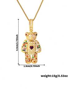 精致锆石镶嵌泰迪熊吊坠项链，奢华简约风格