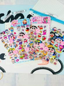 1张随机款式3D卡通贴纸，防水蜡笔小新装饰浮雕贴纸，适用于装饰手机壳、笔记本电脑、行李箱、杯子、滑板、笔记本、吉他等。非常适合日常使用、儿童生日礼物、返校用品。 - 彩色 - 查看 5