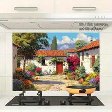 1pc Large Self-Adhesive PVC Wall Sticker - European Country Floral Path With Red Door And House - Matte Surface, Easy To Apply And Remove, Durable Kitchen Backsplash Decoration, Suitable For Modern Farmhouses And European Home Decor - Reusable - Multicolor - View 3