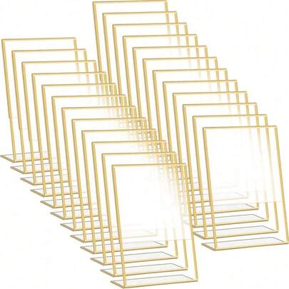 15/16pcs Gold Acrylic Frame Display Stand, Transparent Paper Holder, Suitable For Wedding, Office, Restaurant