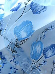 1pc Countryside Style Sheer Voile Curtain, Semi-Transparent Curtain Fabric For Living Room, Balcony, Bedroom Window Decor