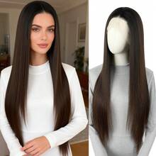 13x4蕾丝前假发，酒红色、渐变铂金色、渐变棕色可选，自然发际线，适合日常佩戴和角色扮演，男女通用 - 彩色 - 查看 8