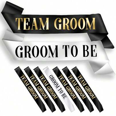 Kit de bandas de bachelorette con lámina dorada | Set para padrinos de boda, novio y fiestas de boda, paquete de bandas negras para el equipo del novio para fiestas de despedida de soltero, bodas y decoraciones de duchas nupciales