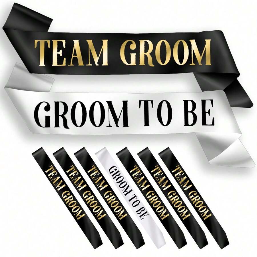 Golden Foil Bachelor Sashes Kit, Black Team Groom Sashes, Wedding Party Decor & Gifts - Multicolor - View 1
