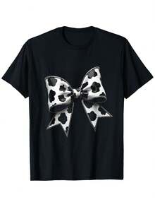 Women T-Shirt 0XL-5XL Pure T-Shirt And WoWomen's Black Cow Printed Bow Pattern T-Shirt-Soft Elastic Round Neck Short Sleeve Casual Street Style Jacket Cow Pattern Versatile Clothing Interesting Design Comfortable - Đen 2 - Xem 1