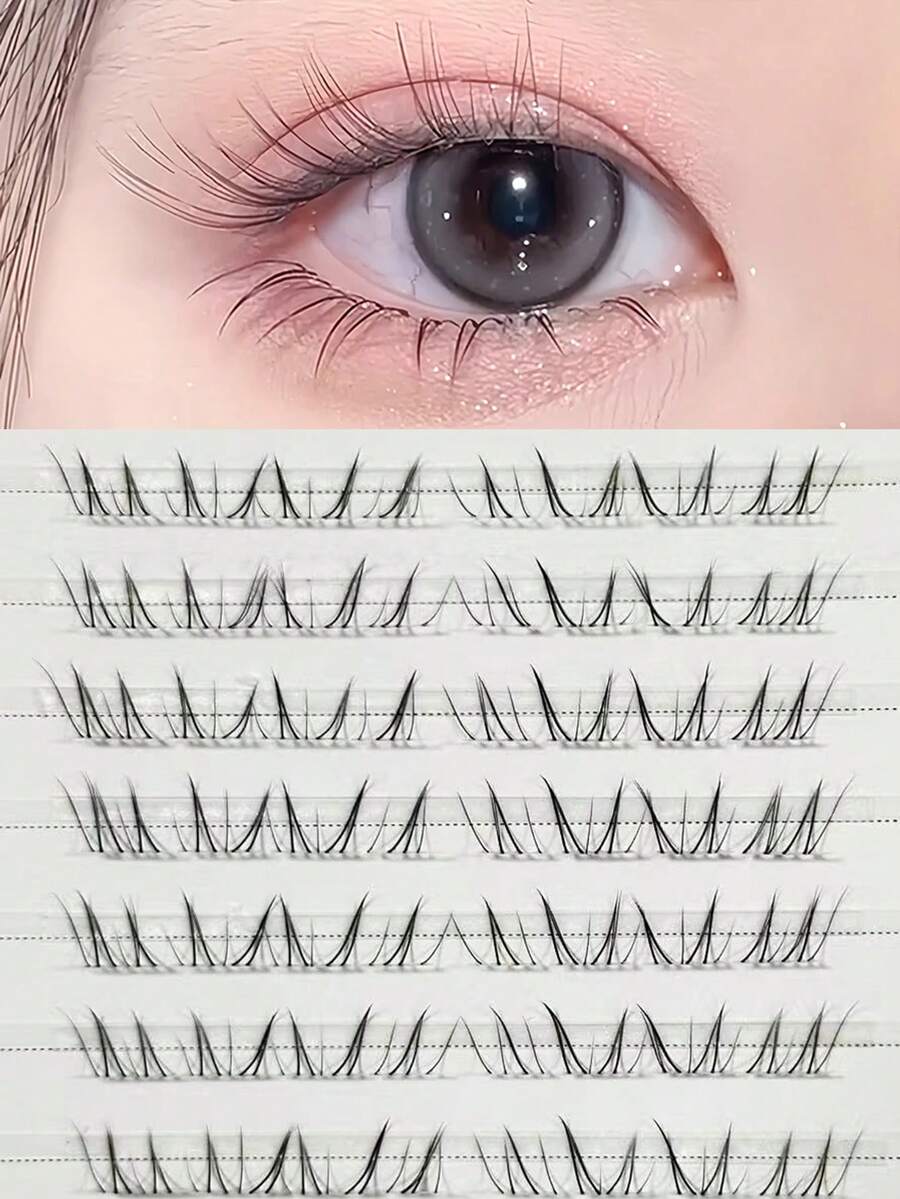 80pcs 10-Row High Capacity Handpainted Fox-Themed New Chinese Style Soft Natural B-Curl False Eyelashes