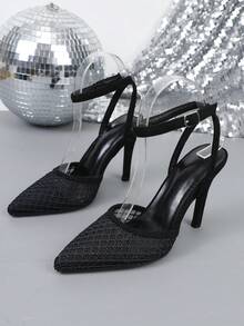 Women's Fashion Daily Wear Pointed Toe Hollow High Heels - Black - View 13