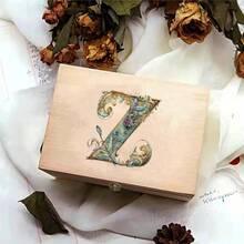 Caja de almacenamiento de madera para escritorio, embalaje de regalos de mayor calidad, estuche de joyería, organizador de almacenamiento de madera Retro, patrón de letras gráficas - J - Ver 31