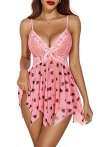 Lace  Sleepwear For Women Plus Size Boudoir Outfit XS To 5XL Soft Comfortable Nightgown With Adjustable Straps And Feminine Design - 粉紅心形印花 - 查看 10