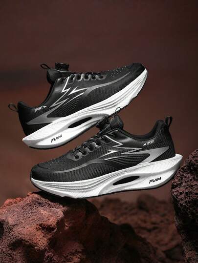 Unisex Carbon Plate Marathon Running Shoes - Lightweight Shock-Absorbing Sports Shoes, Anti-Slip Shock-Absorbing/Rubber Outsole, Rotary Button Design, Easy To Put On And Take Off, Low-Top Breathable Design, Suitable For Marathon, Gym And Training Scenarios, All Seasons