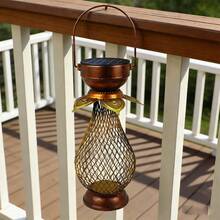 Vintage Iron Grid Flower Bud Solar Hanging Lamp, Ramadan Eid/New Year/Valentine's Day Decor Light, Balcony Yard Atmosphere Lamp, Outdoor Waterproof Night Light, Great Gift For Family And Friends - Multicolor - View 6