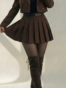 "Pleated Skirt. Classic And Super Versatile. It Has A Lining In The Lower Part." - Coffee Brown - View 2
