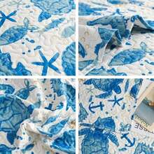 Oliven Marine Life Bedding Turtle Quilt King Size Coastal Bedspread Beach Sea Turtle Seahorse Shell Starfish Anchor Ocean Coverlet Daybed Cover Beach Theme Bedroom Decor - MàuC - Xem 5