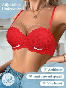 Peach Girl Red Lace Underwire Bra, Comfortable Removable Straps, Supportive Everyday Wear - Red - View 5
