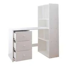 Corner Desk With Integrated Bookcase, 117 * 63 * 135 Cm, Desk With 4 Storage Compartments And 3 Sliding Drawers, White
