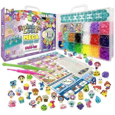 CYPNRainbow Loom® Loomi-Pals Glow in The Dark Mega Combo Set cuenta con 60 bonitos dijes LP surtidos el nuevo RL2.0 abalorio Alpha y Pony 17 bandas de colores 2 brillantes todo en una funda de transporte para niños y niñas de 7 años en adelanteFashion