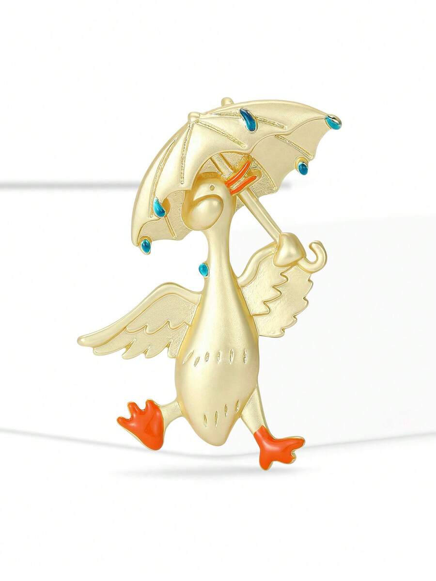 Luxury Enamel Open Umbrella Duck Brooches - Animal Pins For Women Casual Party Jewelry Accessories / Friends Gifts Badges Decoration - Duck Holding an Umbrella - View 1