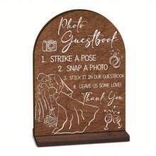 Vintage Boho Wedding Guest Sign-In Board With Stand - Wooden Photo Booth & Signature Board, Asymmetrical Shape Tabletop Decor, Suitable For Ceremony & Reception, No Power Required - Camel - View 5