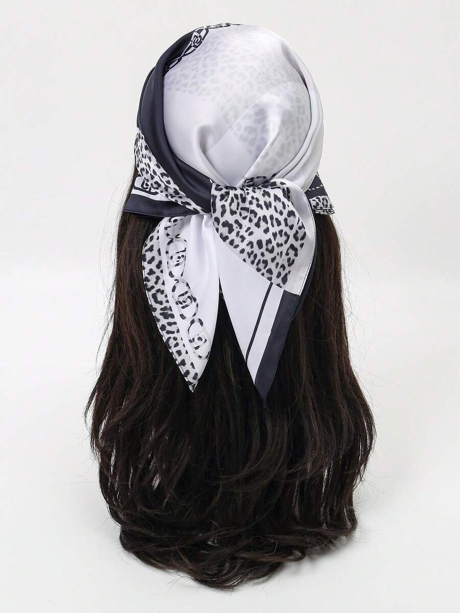 1条简约印花70厘米方形围巾，新款春季女士头巾，多功能腰带，包包装饰，头巾，时尚领巾 - 彩色 - 查看 1