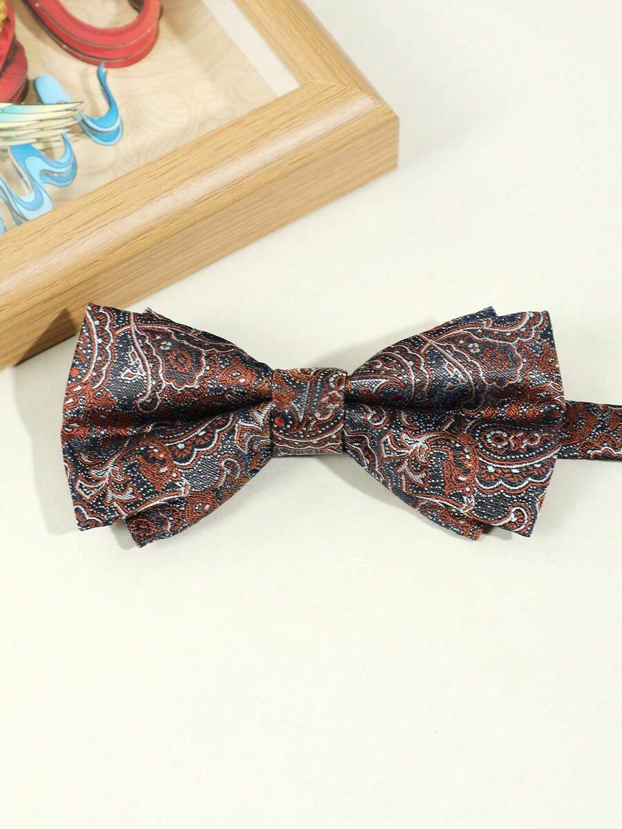 男士时尚波西米亚风双层领结，佩斯利花纹，红/绿/棕三色可选，适合派对和节日装扮 - 彩色 - 查看 1