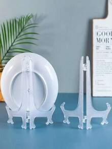 3pcs Foldable Clear Plastic Display Stands, Suitable For Plates, Tablets, Frames, Artworks, Wall Or Desk Decor, Exhibitions, Kitchen Counters, Office Desks, Retail Presentations, Wedding Decorations, For Adults, Collectors, Homeowners, Art Enthusiasts. Also Known As Clear Plastic Hanging Utensil Racks Or Dish Racks. - Clear - View 5