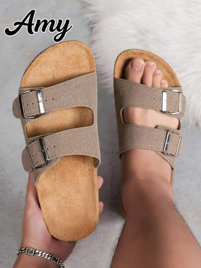 Wide Fit Men's Summer Sandals, Unisex Outdoor Casual Shoes With Metal Double Buckle, Offering Larger Size Options. Fashionable Design With Adjustable Straps For Comfortable Wear. These Stylish Beach Slippers Are Made Of High-Quality Retro Solid Color For Easy Slip-On.