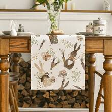 1pc Rabbit, Eucalyptus, Egg & Carrot Easter Tablecloth, Modern Polyester Rectangular Seasonal Spring, Suitable For Daily Kitchen/Dining, Family Gatherings, Indoor/Outdoor Party Decor, Holidays & Special Events. Also Can Be Used To Decorate Dining Table, Fireplace, Entryway Table, Coffee Table, Vanity - Beige - View 5