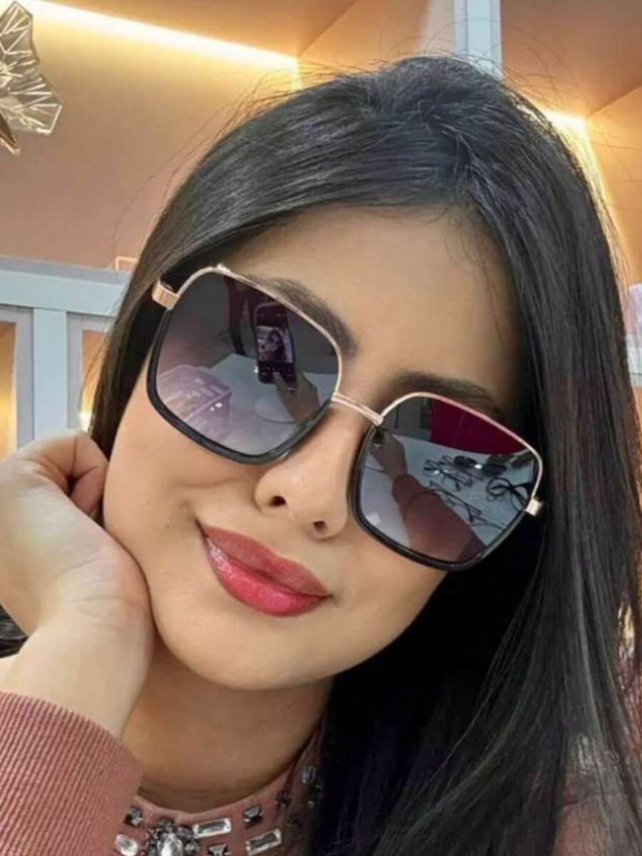 Women's Sunglasses With Square Lenses And UV400 Protection - 黑色 - 查看 1