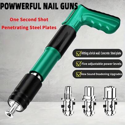 Manual Steel Nail Gun Suitable For Multiple Scenarios, Single/Set Box, 5-Gear Adjustable Power, Applicable For Ceiling, Manual Steel Nail Gun Tool, Concrete Nail Gun, Suitable For Decoration, Woodworking, Beams, Assembly, Wall Penetration Reinforcement, Installation On Concrete, Suitable For Multiple Scenarios (The Overall Color Of The Nail Gun Is Subject To The Actual Product)